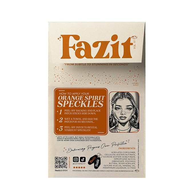 Fazit Makeup Patches - Orange Speckles - Waterproof - Temporary Face Patches for Women - 6 Count