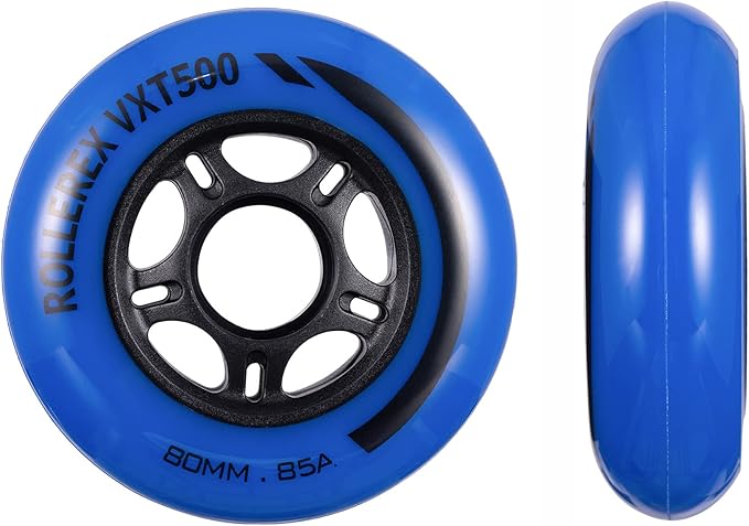 Rollerex VXT500 Inline Skate Wheels – 2-Pack (Optional Bearings, Spacers and Washers) - Durable Replacement Roller Blade Wheels for Indoor & Outdoor Skating (Deep Sea Blue, 80mm)