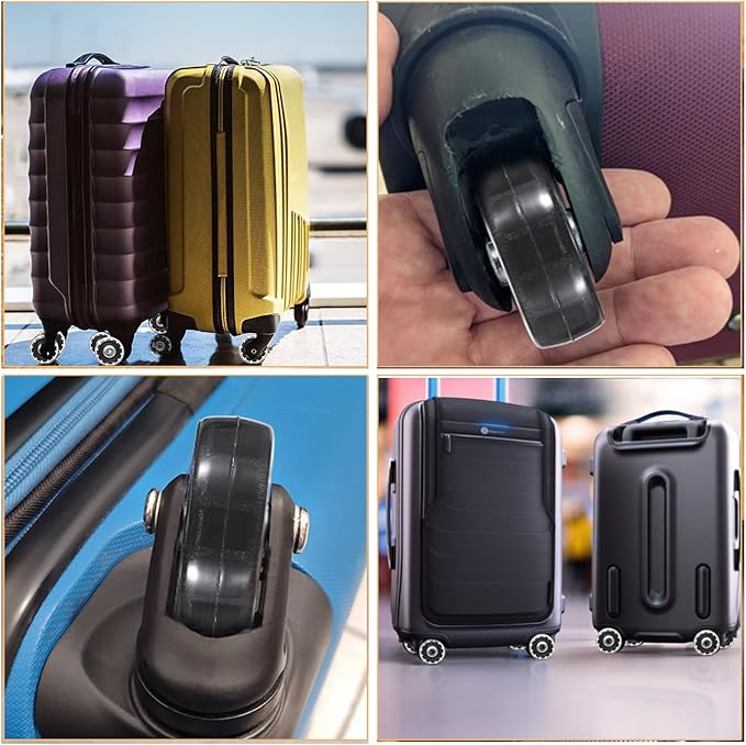 OwnMy 50mm x 17mm Clear Luggage Wheels Replacements Set of 2 - Mute Suitcase Swivel Wheels Kit With Screws, Axles, Bearings - Rotatable Rubber Silent Wheels