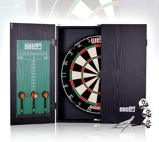 All-in-One Dartgame Center with Self-Healing Sisal/Double-Sided Dartboard & Multifunctional Cabinet 6 Steeltip Darts and Mounting Kit Included