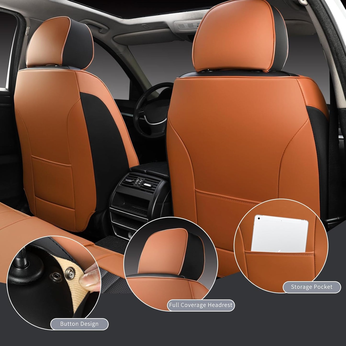 Car Seat Covers Front Seats, Car Seat Protector Waterproof, Car Seat Cushion Nappa Leather, Driver Seat Cover Brown Carseat Cover Universal Fit for Most Cars Brown&Black