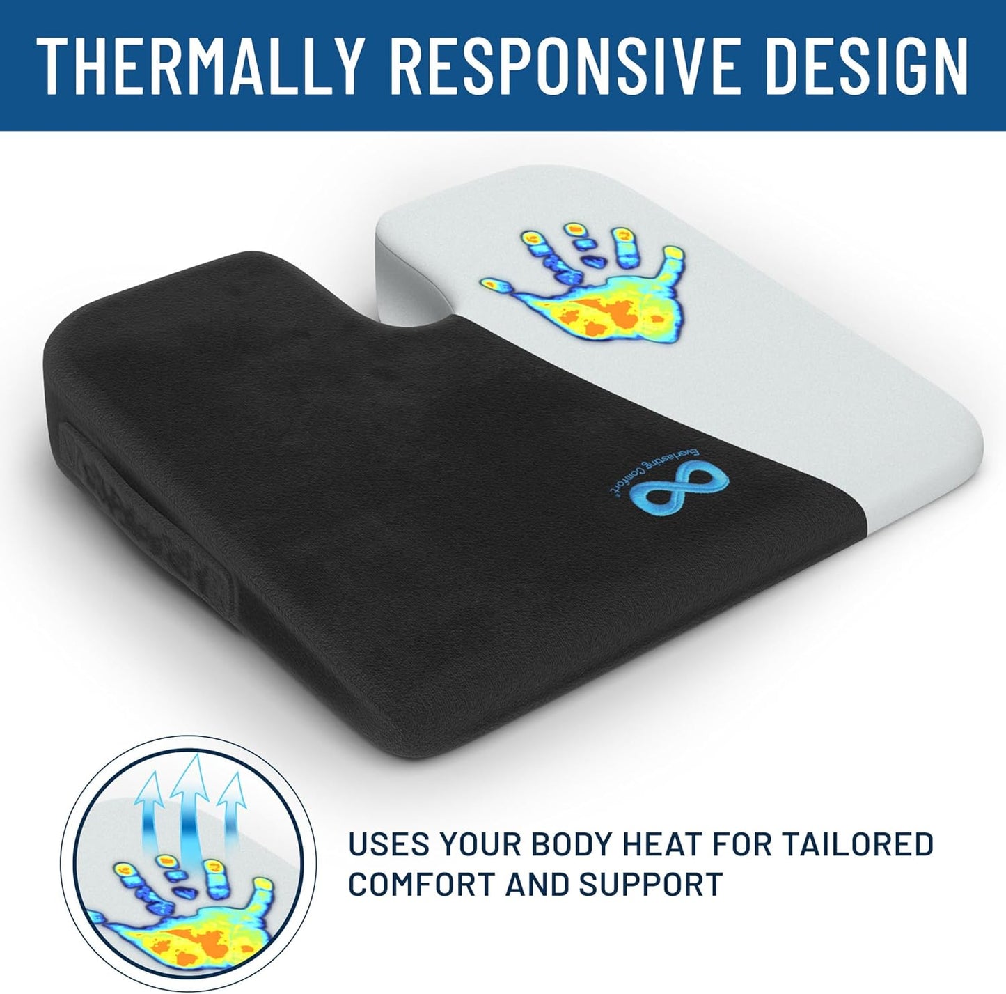 Everlasting Comfort Car Seat Cushion for Driving - Wedge Car Cushion for Office, Travel, Gaming Chair - Memory Foam Booster Seat - Non-Slip, Washable Cover