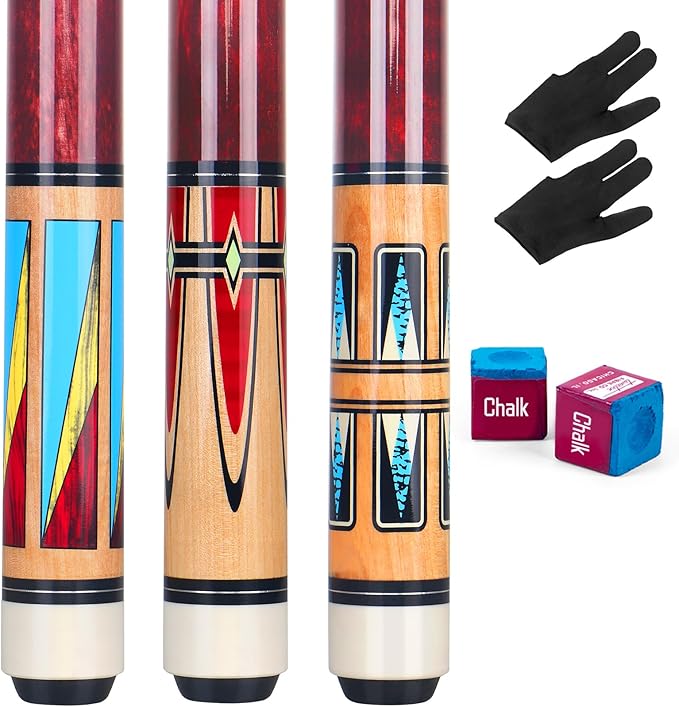 AKLOT Pool Cues,Set of 4 Pool 58" Cue Sticks Canadian Maple Wood Cue Stick for Professional Billiard Players 18 19 20 21 oz
