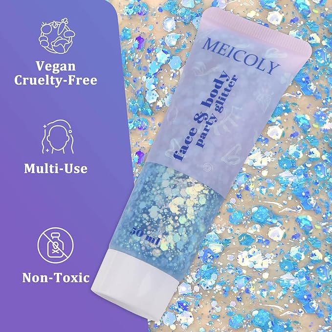 MEICOLY Chameleon Mermaid Blue Body Glitter,Chunky Face Glitter for Halloween,Color Changing Mermaid Glitter Face Paint,Glitter Sequins for Face Body Hair,Festival Party Cheer Glitter Makeup