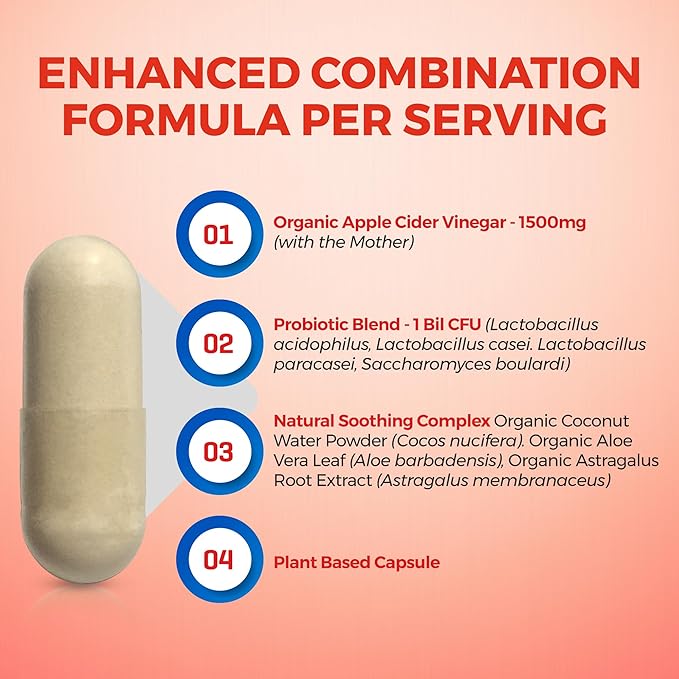 Apple Cider Vinegar Capsules - (120 Veggie Capsules) Organic ACV Supplement with Probiotics - 1500mg per Serving - Supports General Wellness & Digestive Balance - Non-GMO, Made in USA