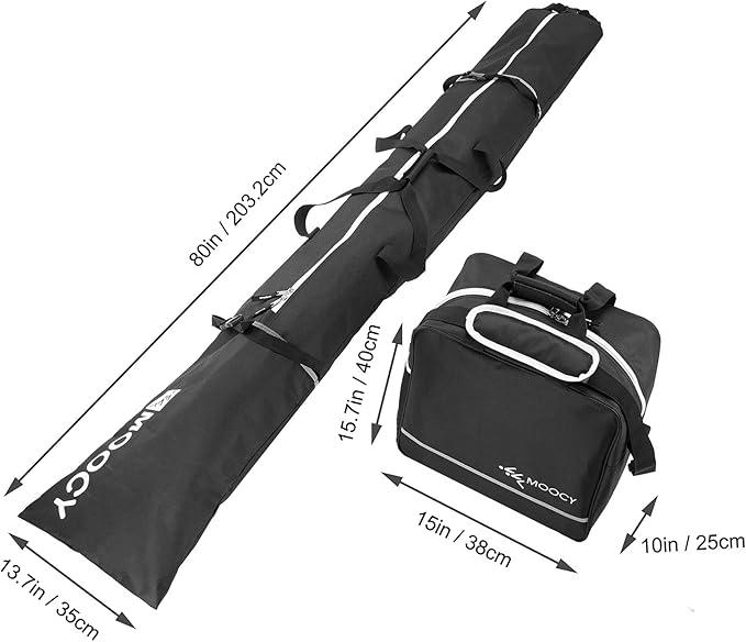 MOOCY Ski Bag for Air Travel, Unpadded Snow Bag Fits Skis Up to 200cm, Carrying Bag for Adults and Children