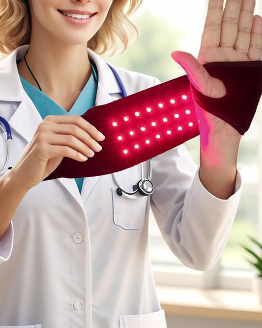 Red Light Therapy Wristband with Heat & Massage, Red Light Therapy Belt - 36 LED Lights, 5 Massage Levels & 3 Heat Settings, Rechargeable Portable Design(1Pce Black)