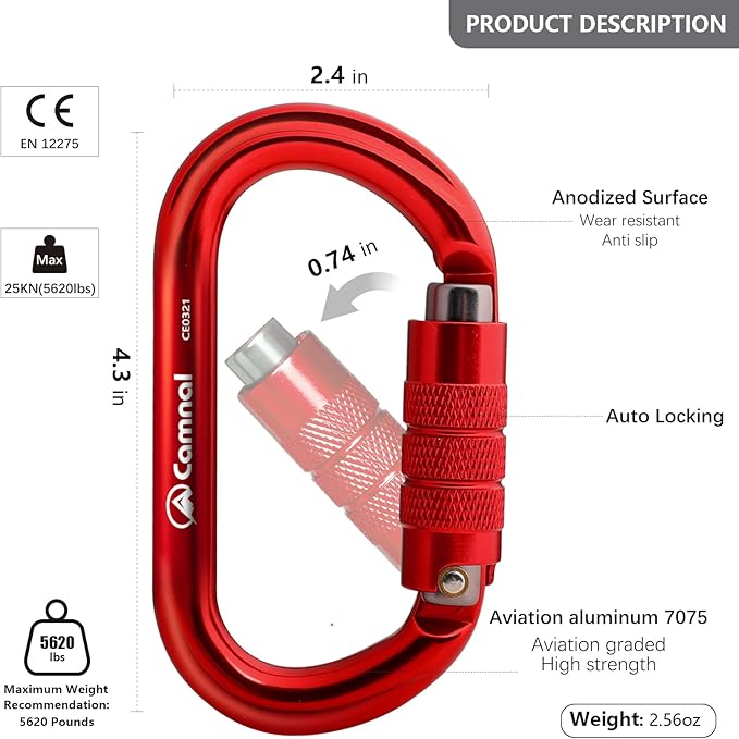 Heavy Duty Carabiner, 25kn(About 5620 lbs) Oval Carabiner Clip O-Shape Rock Climbing Carabiner Lightweight Caribeener for Climbing, Mountaineer, Aerial Work