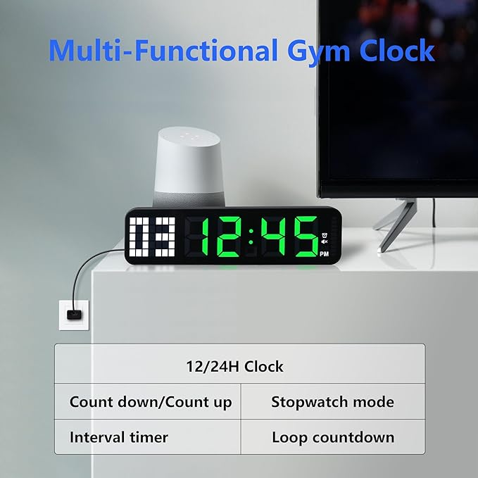 Gym Timer 15'' Large Wall Clocks for Home Gym, Interval Workout Countdown Clock Remote Control for Boxing Crossfit Fitness Tabata Home Gym Accessories