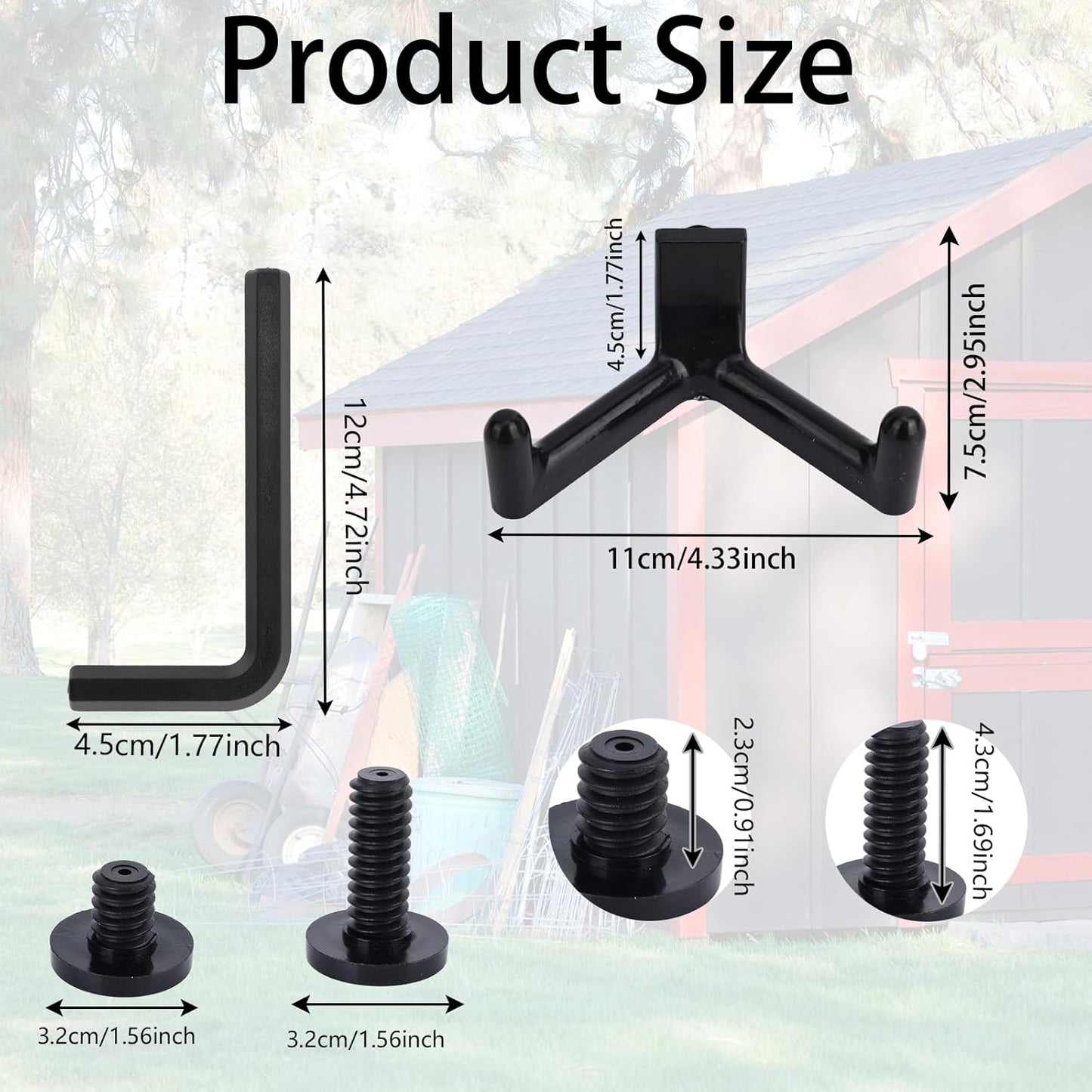16 Pcs Storage Shed Hooks Set for Suncast, 5 Black V Shaped Tool Hooks Organizer with Long Screw Wrench Short Screw Compatible with Suncast/Craftsman Storage Shed Accessories