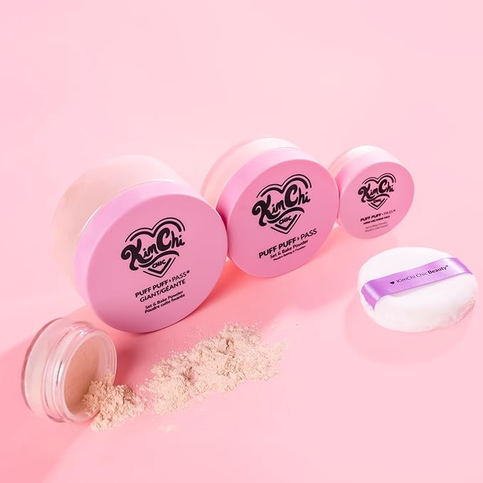KimChi Chic Giant Puff Puff Pass Set & Bake Powder - Loose Setting Powder with Rice & Vitamin E, Finely Milled for All Day Wear, Translucent 80g