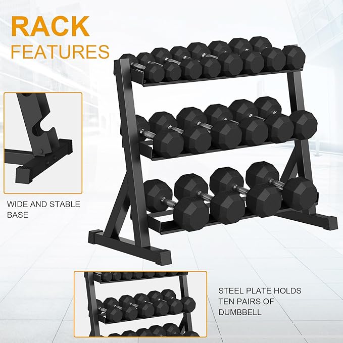 Rubber Coated Hex Dumbbell Weight Set, Multiple Sizes Exercise & Fitness Dumbbells,100LB Set,110LB Set,200LB,350LB,450LB,550LB, 35-50Lbs Pairs for Muscle Toning, Strength Building & Full Body Workout