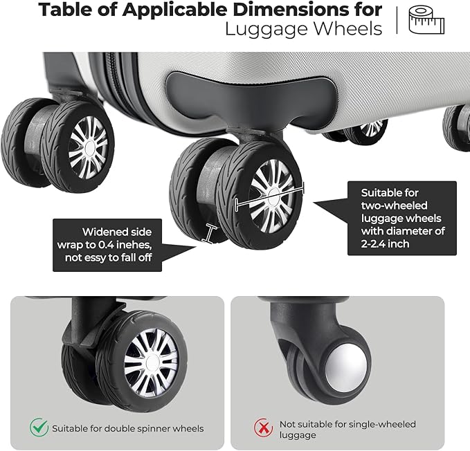 8 Pcs Upgrade Luggage Wheel Covers, Carry On Luggage Suitcases,Wear-Resistant, Anti-Noise, Silicone Wheel Protective Covers for 2-2.4" Spinner Wheel,Essential Travel Accessories (Black)