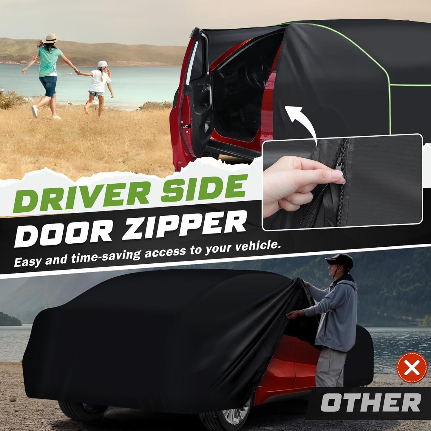 Mixsuper Liner Car Cover for Honda Civic 1991-2026, 7 Layers Waterproof Car Cover Accessories for Civic with Zipper Door, Windproof Straps, Reflective Strips, Anti-UV, All Weather