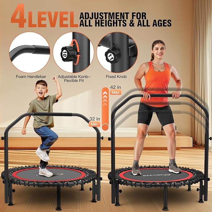 ANCHEER 40/48" Mini Trampoline with Upgraded Bungee Cords, 550LBS Capacity, Adjustable Foam Bar & Resistance Ropes, Indoor/Outdoor Rebounder for Adults