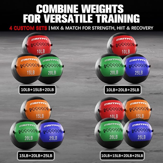 RitFit Medicine Ball / weight ball / Soft Medicine Ball / Wall Medicine Ball / Soft Wall Ball / Wall Ball set/ Medicine Balls for Exercise and Conditioning Workouts, Fitness Gym Equipment for Core Training and Cross Training (5/10/15/20/25/30 lbs)