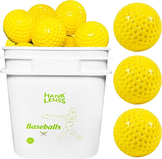 24 Pack Bucket of Dimpled Baseballs for Pitching Machine - Practice Balls for Hitting and Fielding, Rubber Baseballs for Hand-Eye Coordination