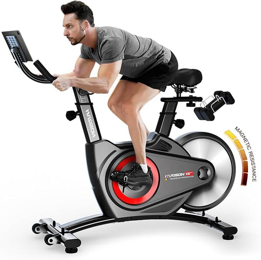 HARISON Semi-Commercial Exercise Bike 400 lbs Capacity, Magnetic Stationary Bikes for Home Gym with Bluetooth & Tablet Holder & Comfortable Seat Cushion