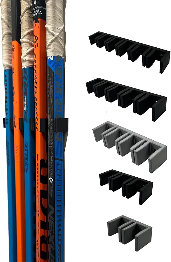 Wall Mount Hockey Stick Holder | Ice Hockey Stick Organizer (Black, 5 Stick Wall Mount)