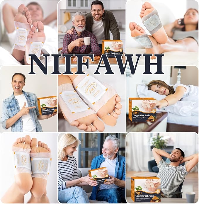 2 in 1 Foot Pads, Tear and Use Ginger Wormwood with Pure Natural Ginger Powder Bamboo Vinegar Wormwood, Bigger Adhesive ''Stay in Place'' All Night, 20 Pads