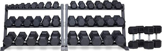 REP Fitness Rubber Hex Dumbbell Set, Adjustable Weight Pairs, Home Gym Equipment, Strength Training For Men Women, Black Coated Grips, Workout Rack Storage Optional, Heavy Lb Free Weights