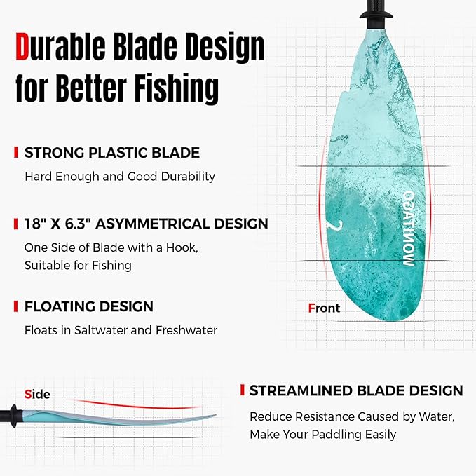 Angler Kayak Paddles Carbon Fiber Shaft and Plastic Blade, Floating Adjustable Fihsing Kayak Oars with Paddle Leash, 230-250cm/90-98 inch