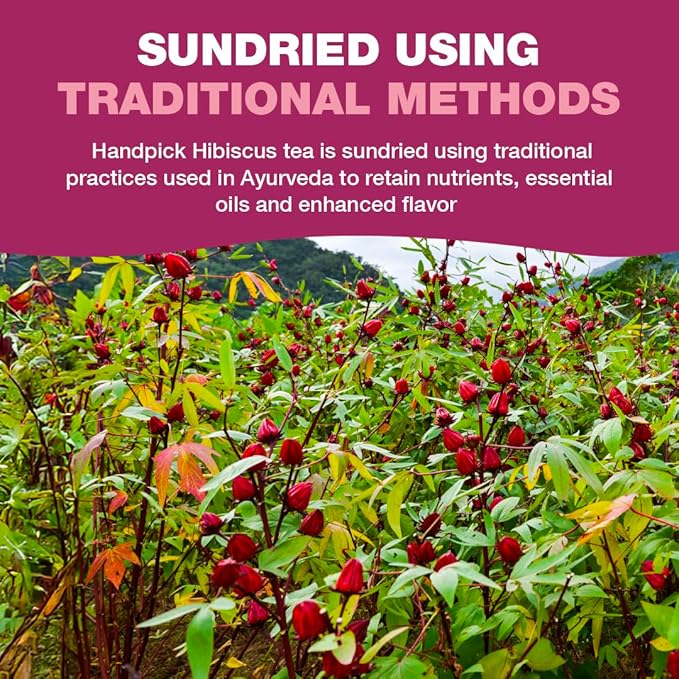 HANDPICK, Organic Hibiscus Tea Bags (100 Tea Bags) | Caffeine-Free, 100% Natural Pure Indian Hibiscus Flowers | Ayurvedic Benefits in every sip