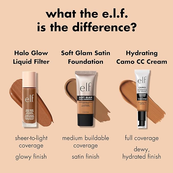 e.l.f. Soft Glam Foundation, Medium Coverage, Long-Lasting & Buildable Foundation For A Smooth, Satin Finish, Vegan & Cruelty-Free, 34 Medium Cool