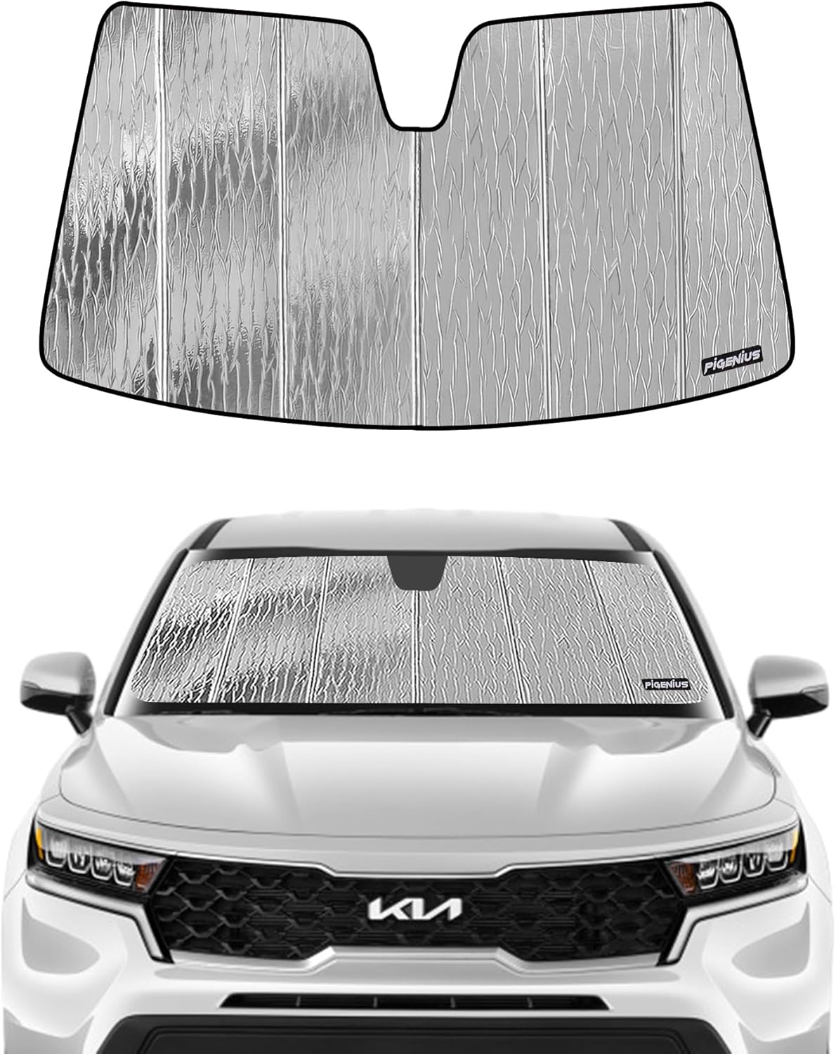 Windshield Sun Shade for Kia Sorento 2021-2025,Front Window Sunshade Shield, 2-in-1 Reflective Sun Shade,Silver for Summer, Black for Winter