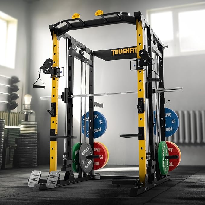 F4 Smith Machine, Power cage with Adjustable Cable Crossover System, All-in-One Squat Rack Training Equipment for Home Gym