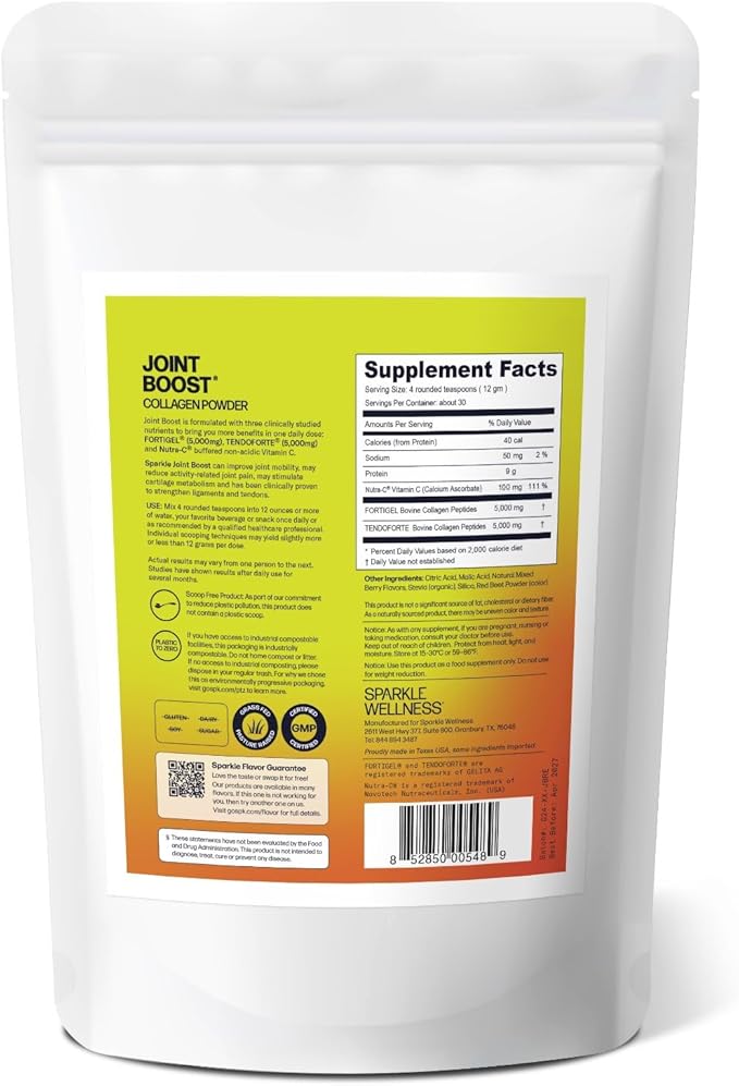 Sparkle Wellness Joint Boost (Mixed Berry) [30-Serves] | Collagen Powder Supplement with FORTIGEL & TENDOFORTE Collagen Peptides & Calcium Ascorbate Vitamin C | Supports Joint Mobility