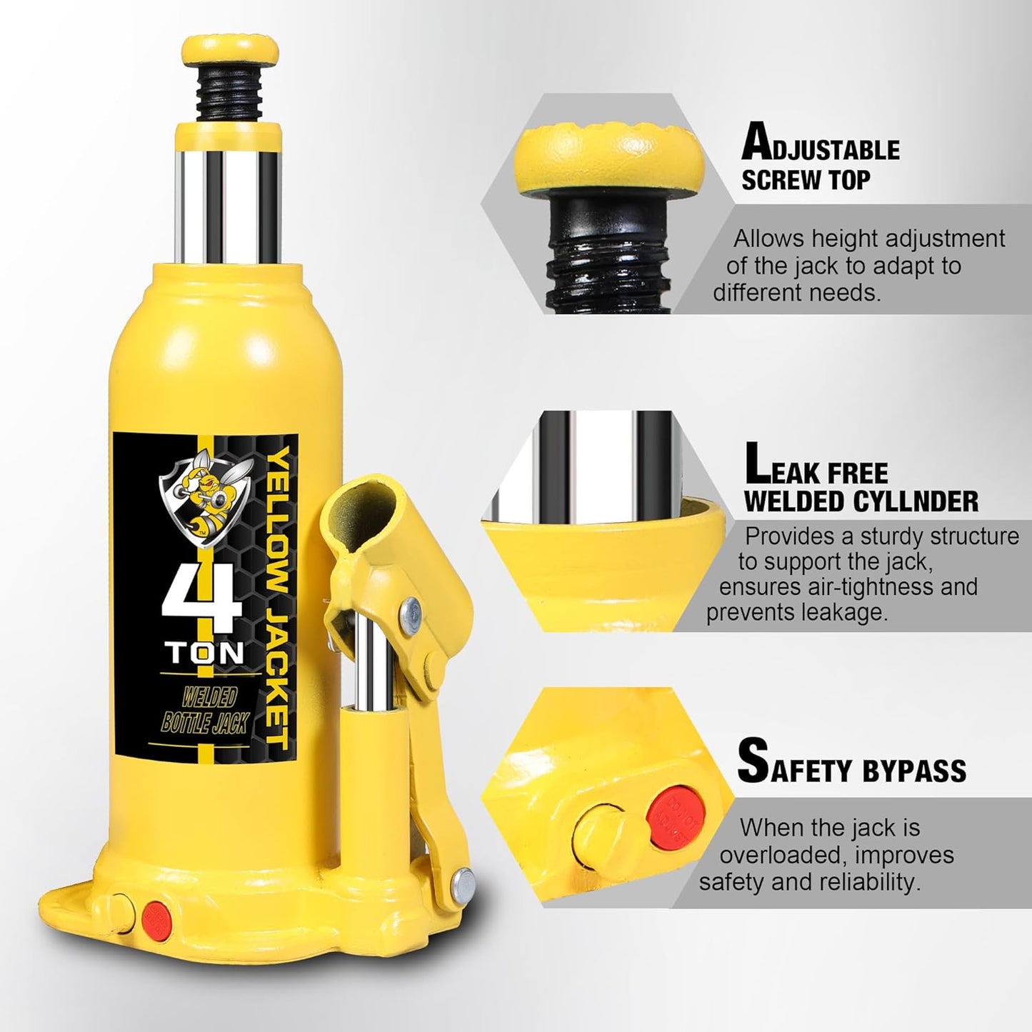 YELLOW JACKET 4 Ton Muti-Directional Welded Bottle Jack(8,000lb) with Carrying Case for Car, SUV, Auto Repair