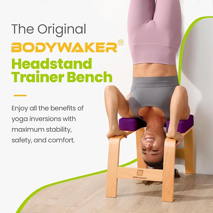 Yoga Headstand Bench, Stand Yoga Chair for Balance Training, Core Strength Building, Upside Down Chair for Relaxation, Handstand Trainer Inversion Chair for Home Gym (Wood Purple)