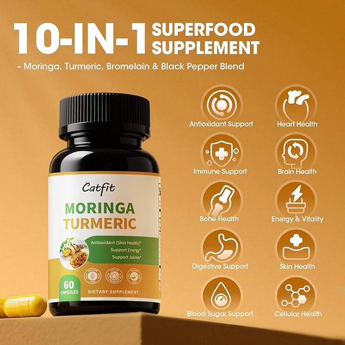 2 Pack Moringa Capsules 10-in-1 Superfood Supplement – Turmeric Curcumin, Bromelain & Black Pepper – Antioxidant, Energy & Skin Support – Vegan, Non-GMO