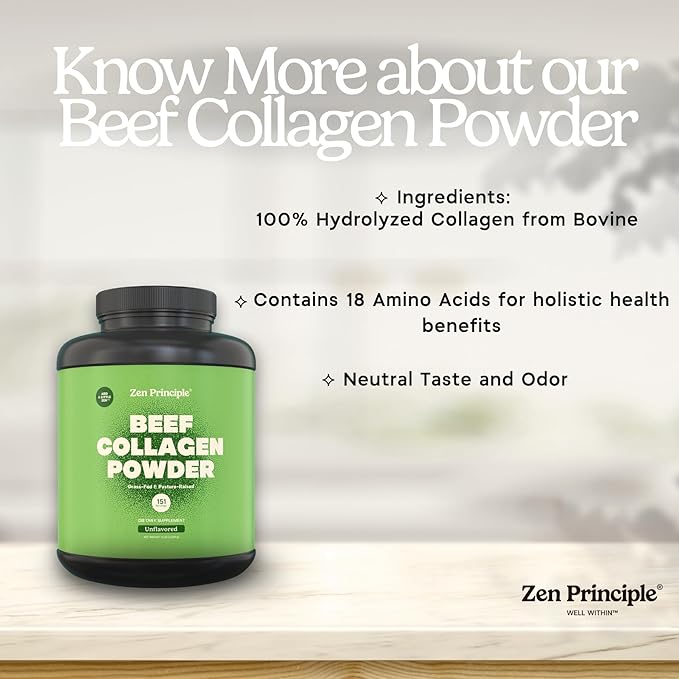 Zen Principle Grass-Fed Agglomerated Collagen Peptides 5 lb. Anti-Aging Hydrolyzed Protein Powder for Healthy Hair, Skin & Joints. Paleo and Keto Friendly, GMO and Gluten Free, Pasture-Raised Bovine.