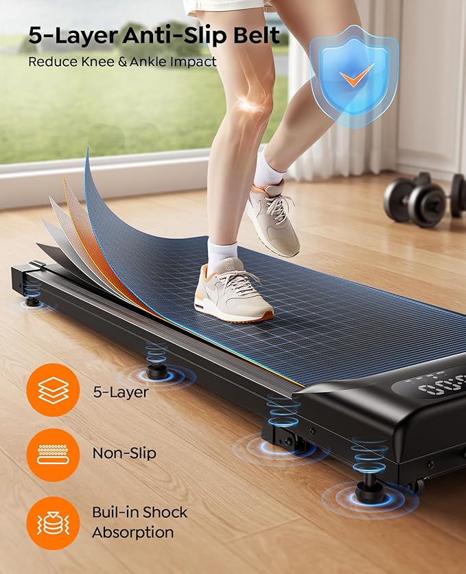 3.0HP Walking Pad with 9% Incline, 0.6-5 MPH, Compact & Portable Under Desk Treadmill for Home/Office, Maximum 265lbs Capacity, Remote, APP Control, for Jogging/Running, Assemble Free