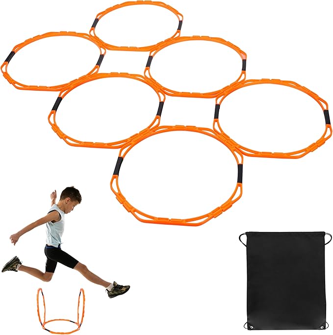 Hikeen Octagonal Agility Rings, Speed Rings, Youth Agility Footwork Training and Speed Hurdles Ladder, Fitness Equipment Sport Workout for Soccer, Home Gym, 6 Firm Rings Set