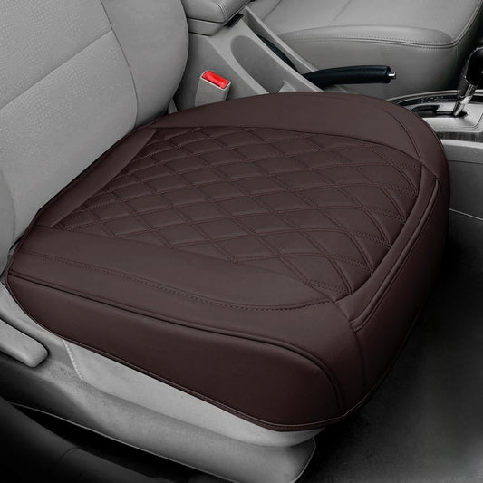 1 Pack Leather Front Car Seat Cover Bottom Car Seat, Anti-Slip and Full Wrap Driver Car Seat Protectors, Luxury Waterproof Bottom Auto Seat Cushion Pad Mat for Most Vehicles(Coffee)