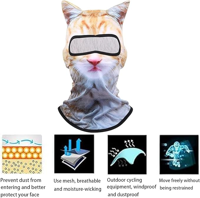 Ski Mask, 3D Cat Ski Mask Balaclava Face Men Women, Cat Mask with Ears, Cute Full Face Shiesty Mask Animal Ski UV Sun Protection Face Mask for Outdoor Hiking Riding Ski Halloween Party Yellow