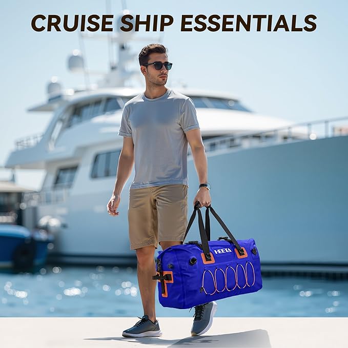 HEETA Waterproof Duffel Bag Motorcycle Dry Bag Backpack, 60L/80L Extra Large Rolltop Travel Duffle Bags with Straps & Handles for Kayaking Rafting Boating Canoeing Camping Gym Beach Cruise Ship