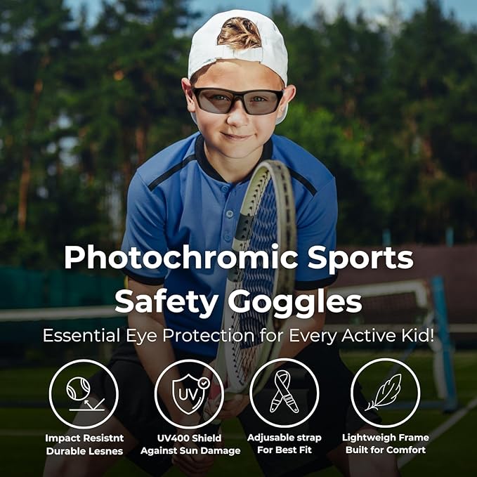BLUE CUT Sports Protection Goggles, Photochromic Lenses Safety Glasses for Basketball, Pickleball and Outdoor Sports