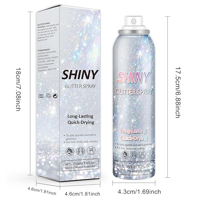 Body Glitter Spray, 150ML Shiny Glitter Spray for Hair Body and Clothes, Long-Lasting Quick-Drying Holographic Ultra Fine Powder Glitter Hairspray for Festival Rave Stage Prom 5.2 Fl Oz