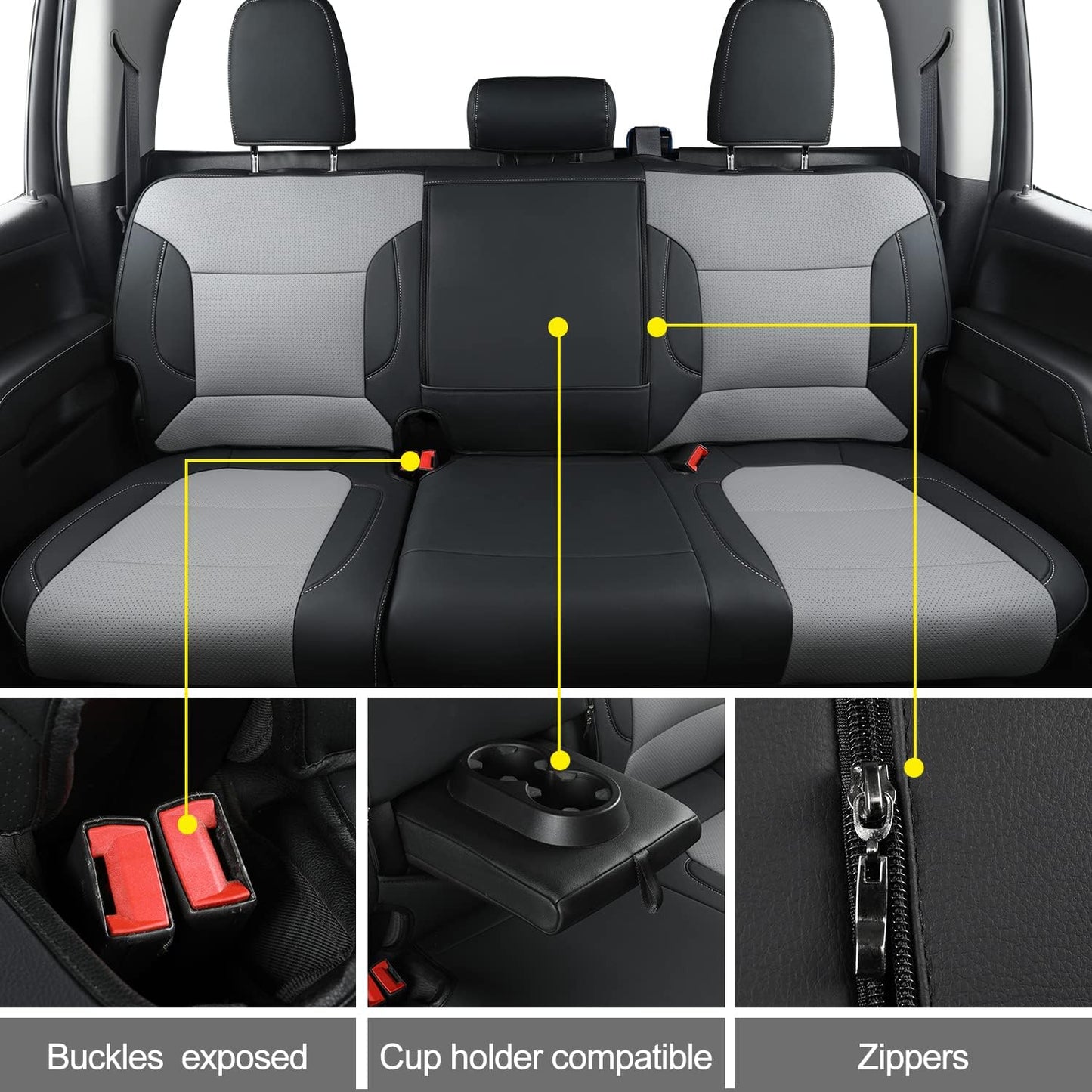 LUCKYMAN CLUB Custom Fit Seat Covers for 2019-2024 2025 Chevy Silverado Sierra 1500 Crew Cab, 2020-2024 2025 Silverado Sierra 2500 3500 Crew Cab (Black&Gray)