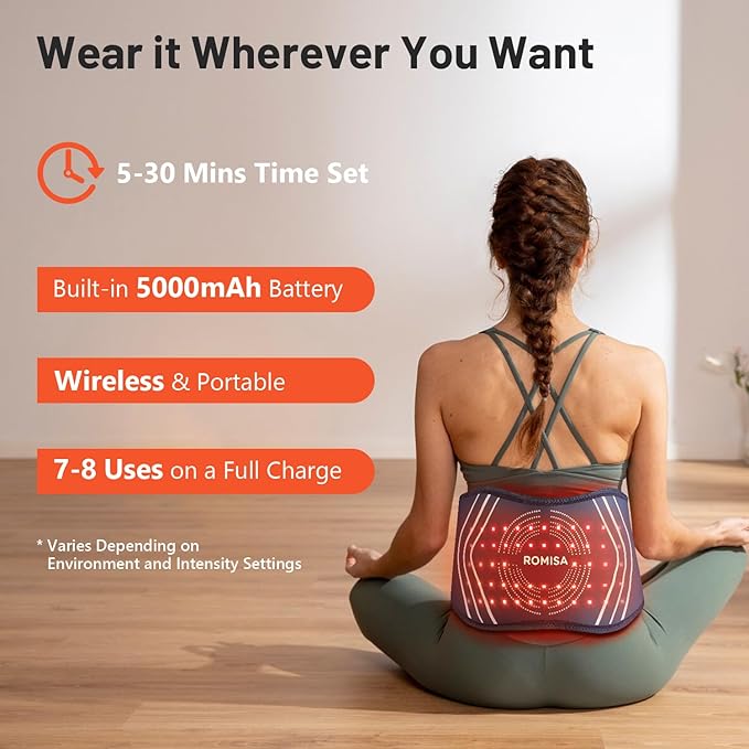 Red Light Therapy Belt & Back Massager for Pain Relief, Infrared Light Therapy Vibration Rechargeable, Red Light Therapy Device for Body Massage for Back Shoulder Waist Knee for Cordless Use