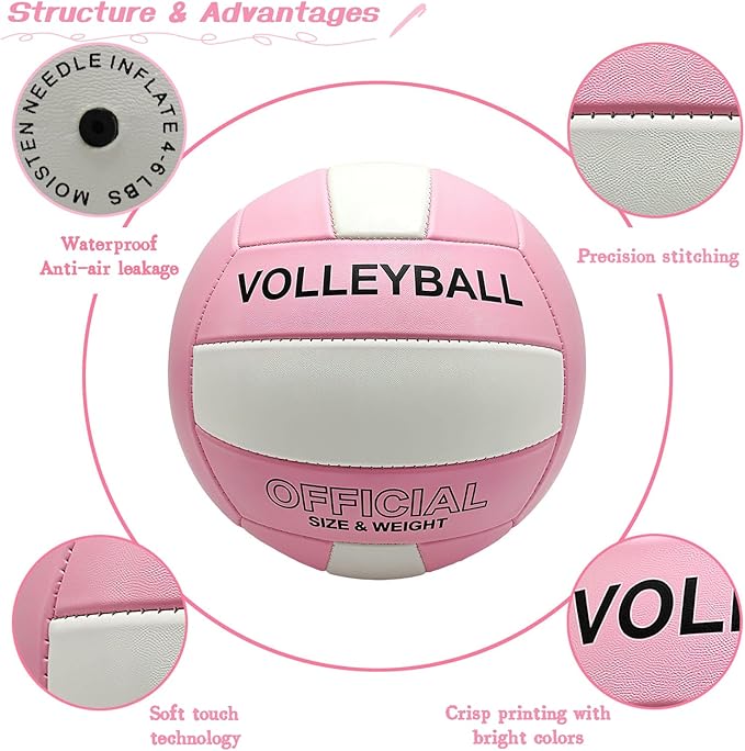 Volleyball Official Size 5 for Indoor Outdoor, Thicker PU Soft Volleyball Kit for Girls Boys Teenager Adults Beach Game Gym Training Beginner