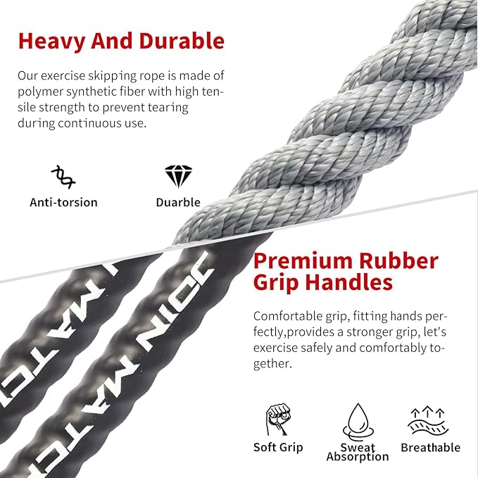 Jump Rope Weight Jump Rope for Fitness, Adult Heavy Exercise Skipping Ropes, Home Gym Workout Equipment Training Set, Thick Rope Suitable for Women&man Improve Strength, Cardio, Training Muscles, Weight Loss