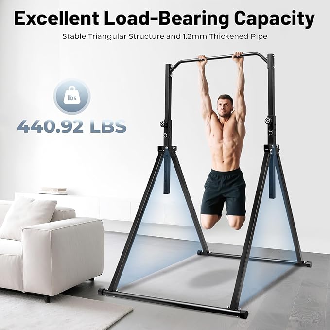 Foldable Power Tower Pull Up Bar Dip Station, 200kg/440.92lbs Triangular Pull Up Bar Station Adjustable, Multi-Function Strength Training Fitness Equipment for Home Gym