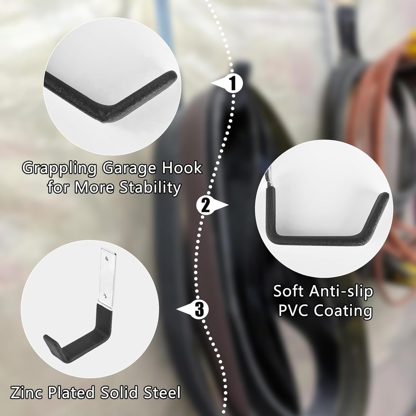 AccEncyc Heavy Duty Garage Storage Hooks - 2Pcs Wall Mount Hooks, Garden Hose Holder & Tool Organizer, Steel