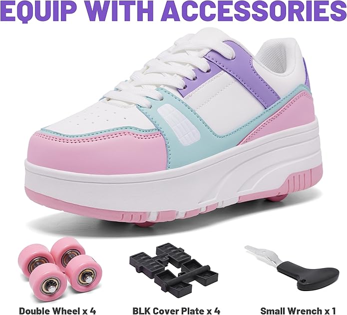 Roller Skate Shoes for Kids Girls Boys Detachable Wheeled Fashion Sneakers