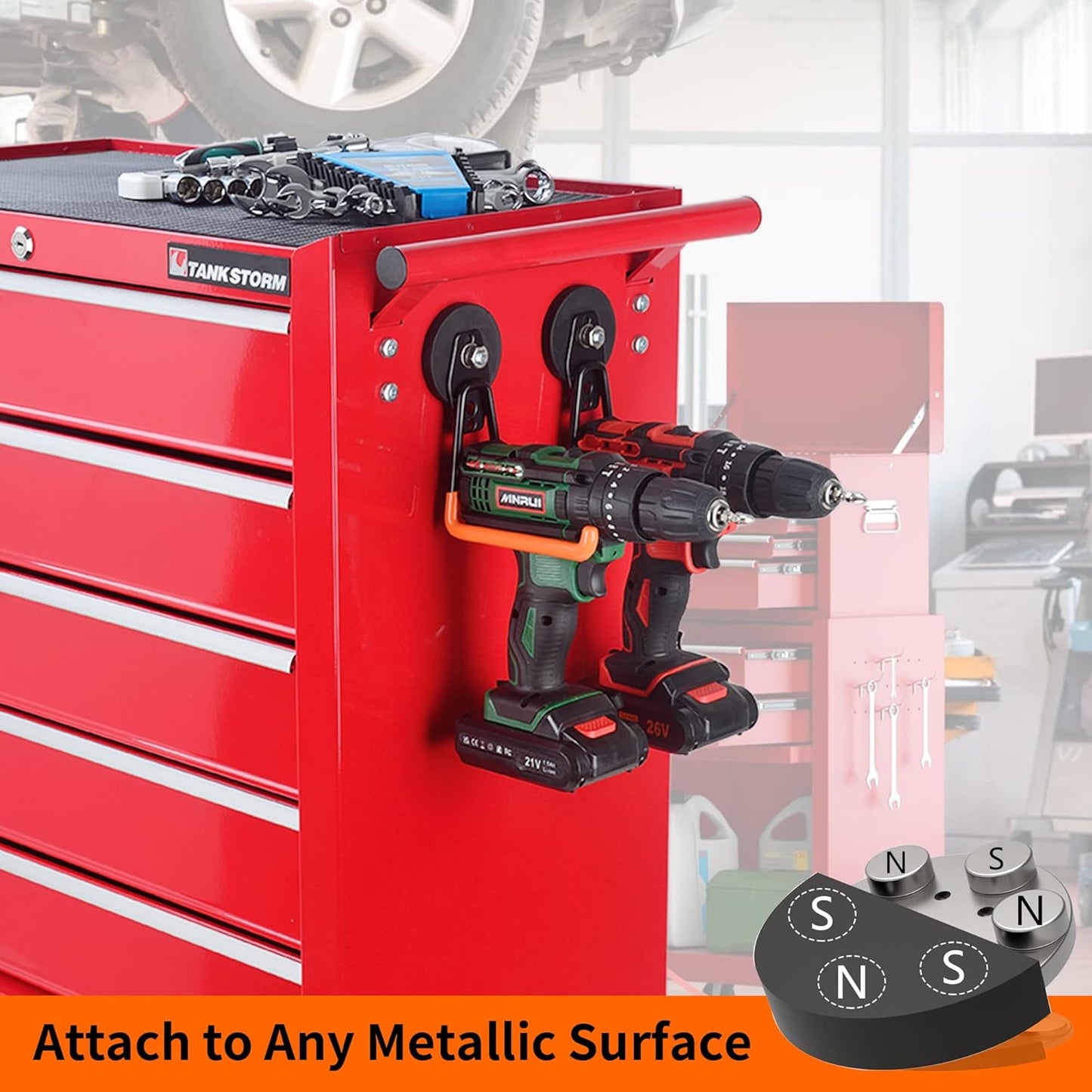 MUTUACTOR Magnetic Hooks,2PCS Storage Magnetic Hooks Heavy Duty Anti-Slide Garage Hanger Magnetic Mounting,Garage Organization for Power Drill,Garden Tools,Hose,Tool Chest,Steel Pegboard,Workshop